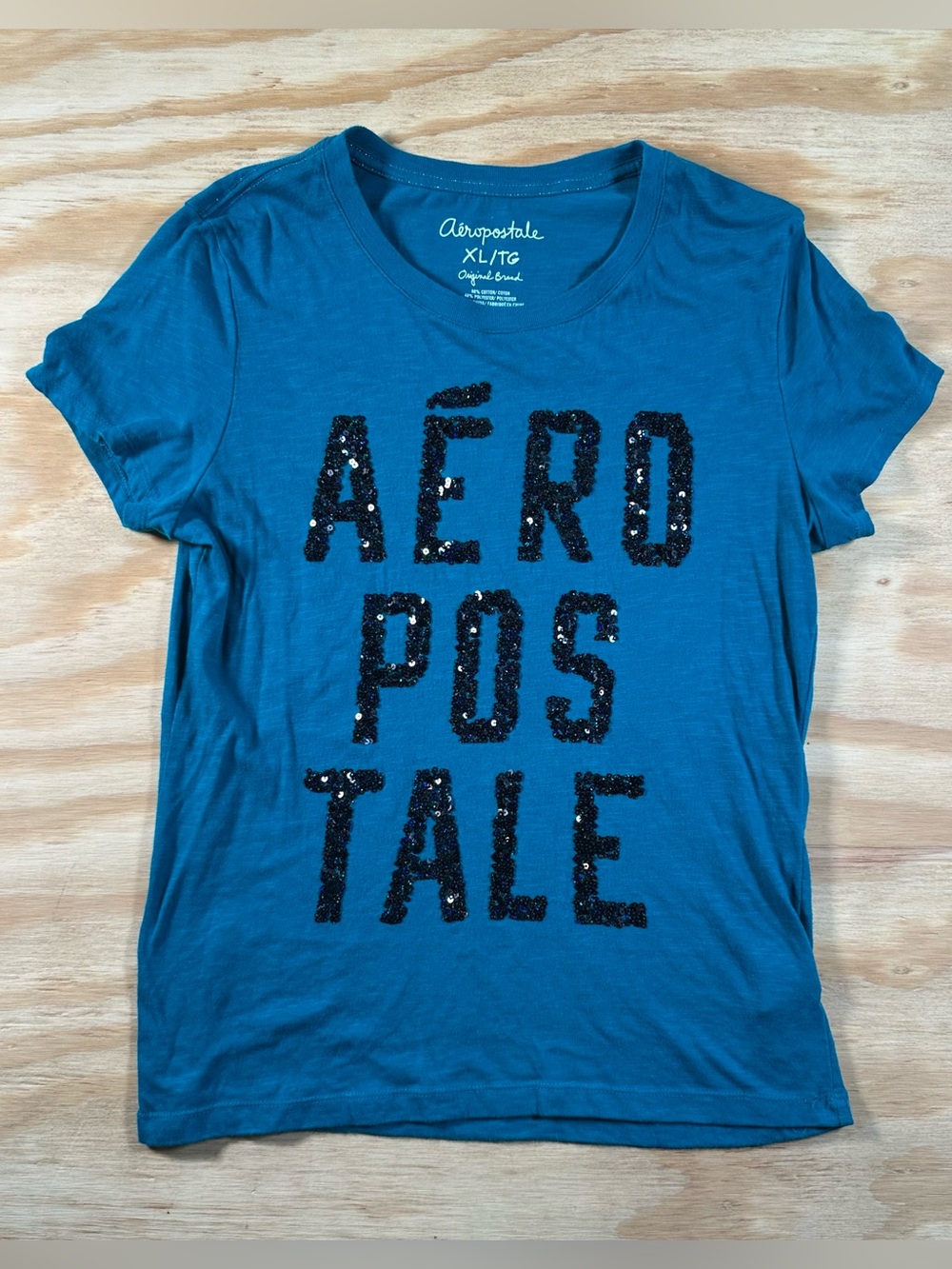 Aeropostale Teal Short Sleeve Sequin Logo Tee
